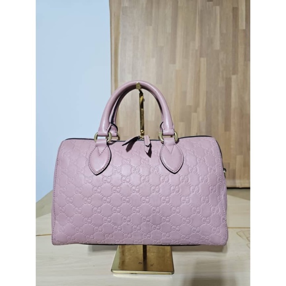 Authentic GUCCI Boston Guccissima GG Leather 2Way Shoulder Hand Bag Pink - Picture 1 of 14